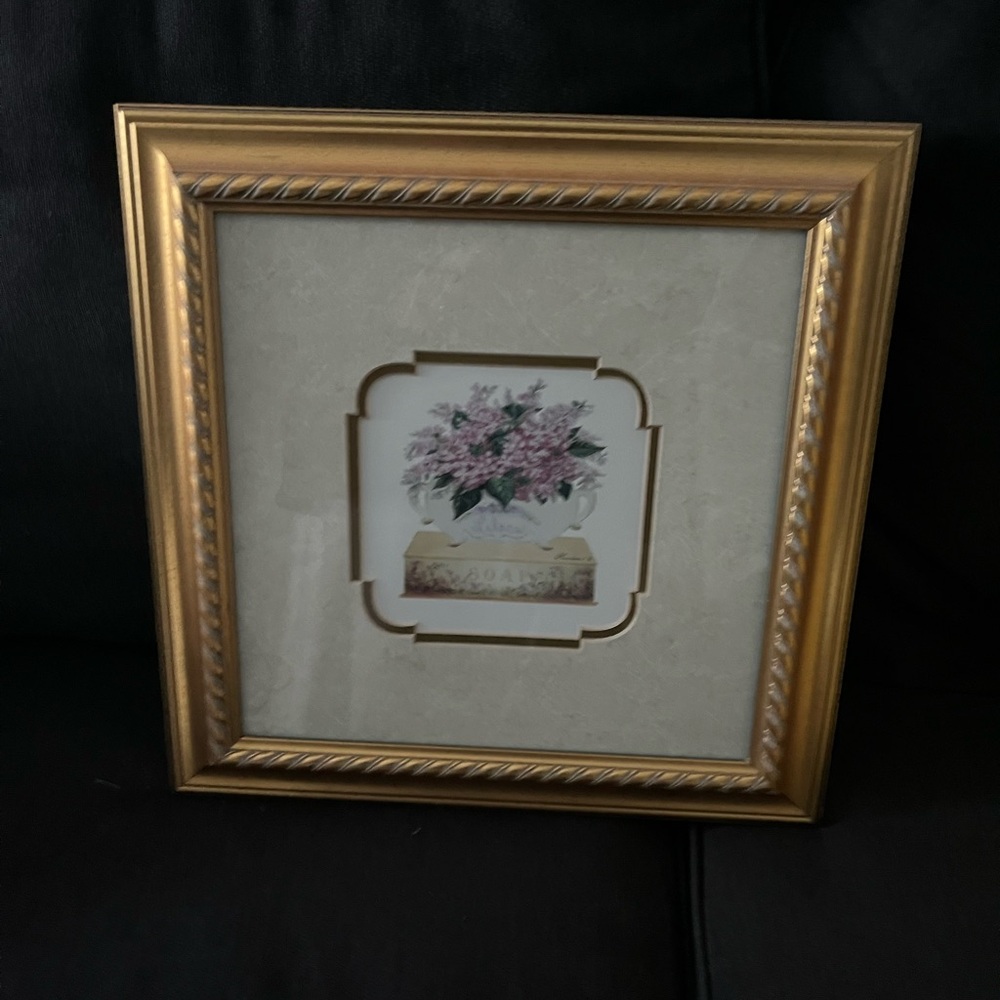 Gold Decorative Picture Frame with Mat and Floral Print
